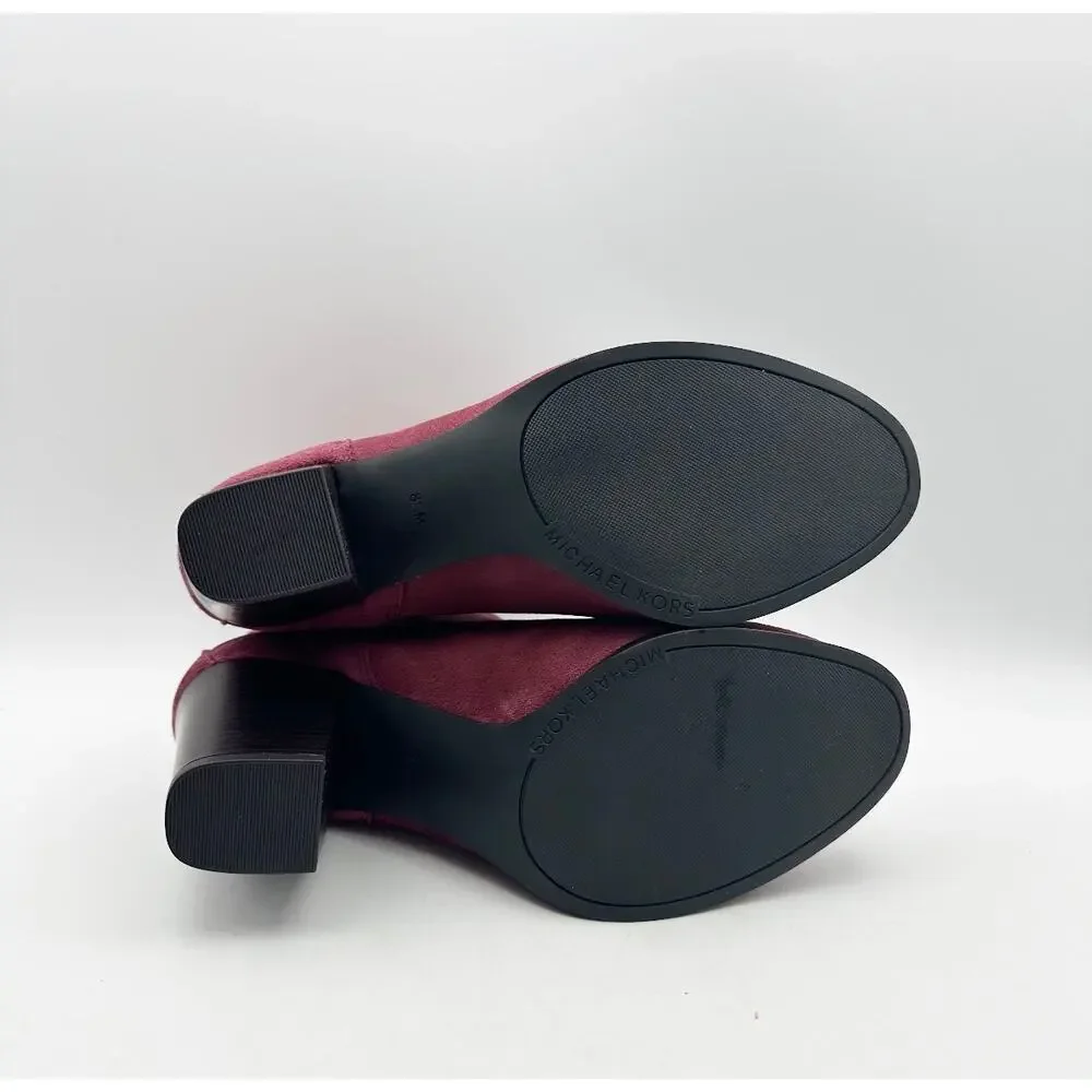 MICHAEL KORS Womens Evaline Booties Size 8.5M Mulberry Red Suede Heeled NWOB